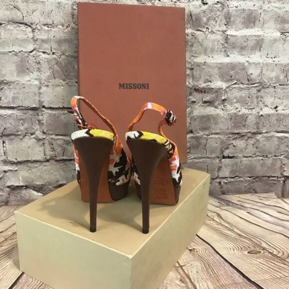 Missoni Size 9 Criss Cross Platform Slingback High Heel Sandals Peep Toe Orange - Picture 6 of 9